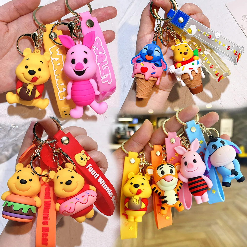 Winnie The Pooh Keychain Cute Bag Decoration Cartoon Couple Silicone Doll Exquisite Car Keychain