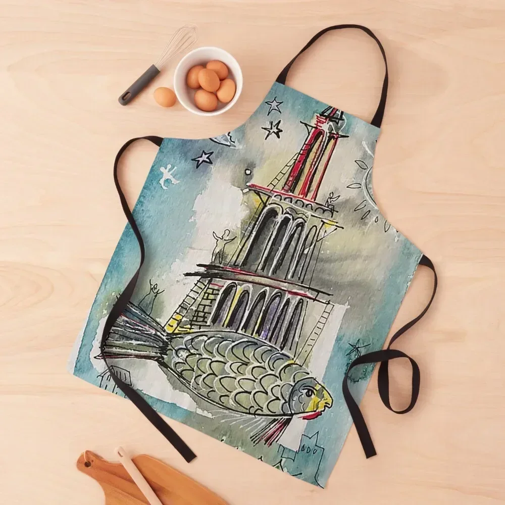 Fishtower Apron Household Items Useful kindergarten teacher Kitchen Supplies Womens Dresses Apron