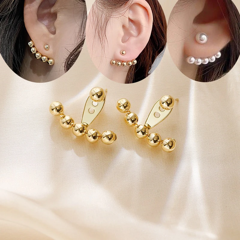 Women's New Fashion Ball Bead Back Stud Earring Five Shiny Beads Circle Golden/White Female Piercing Earring Accessories Gifts