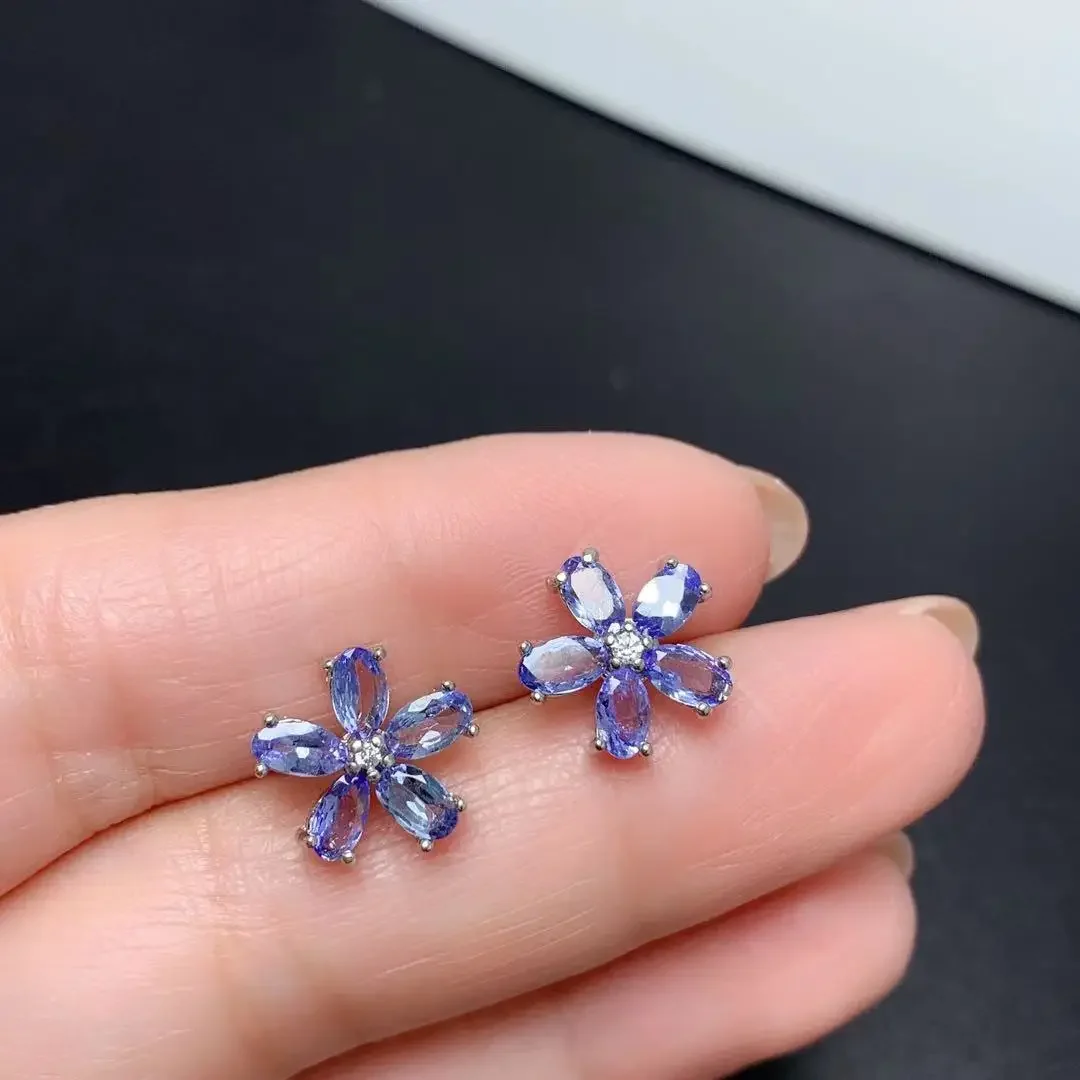 

Fashion Silver Tanzanite Earrings for School Girl 3mm*5mm VVS Grade Natural Tanzanite Stud Earrings Gift for Girl