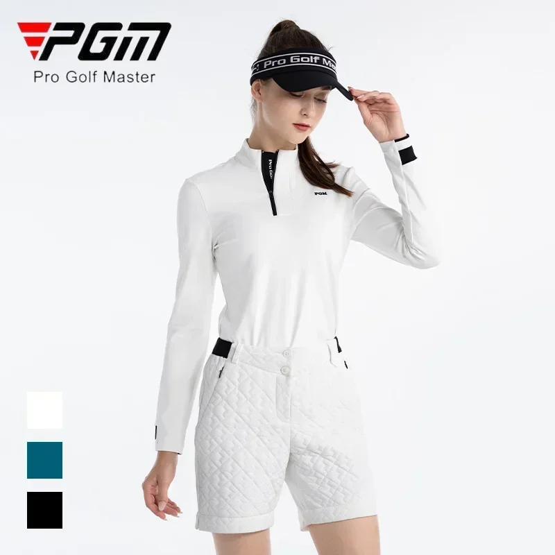 PGM Ladies Slim Long Sleeve Golf Shirt Women Patchwork Zipper Collar T-shirt Lady Soft Elastic Casual Shirt Outdoor Golf Apparel