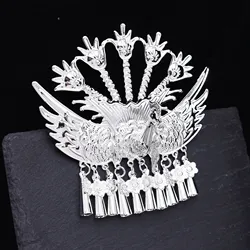 Silvery Plating Peacock Bell Tassel Hairpin for Women Chinese Traditional Metal Stick Vintage Ethnic Hair Fork Jewelry Accessory