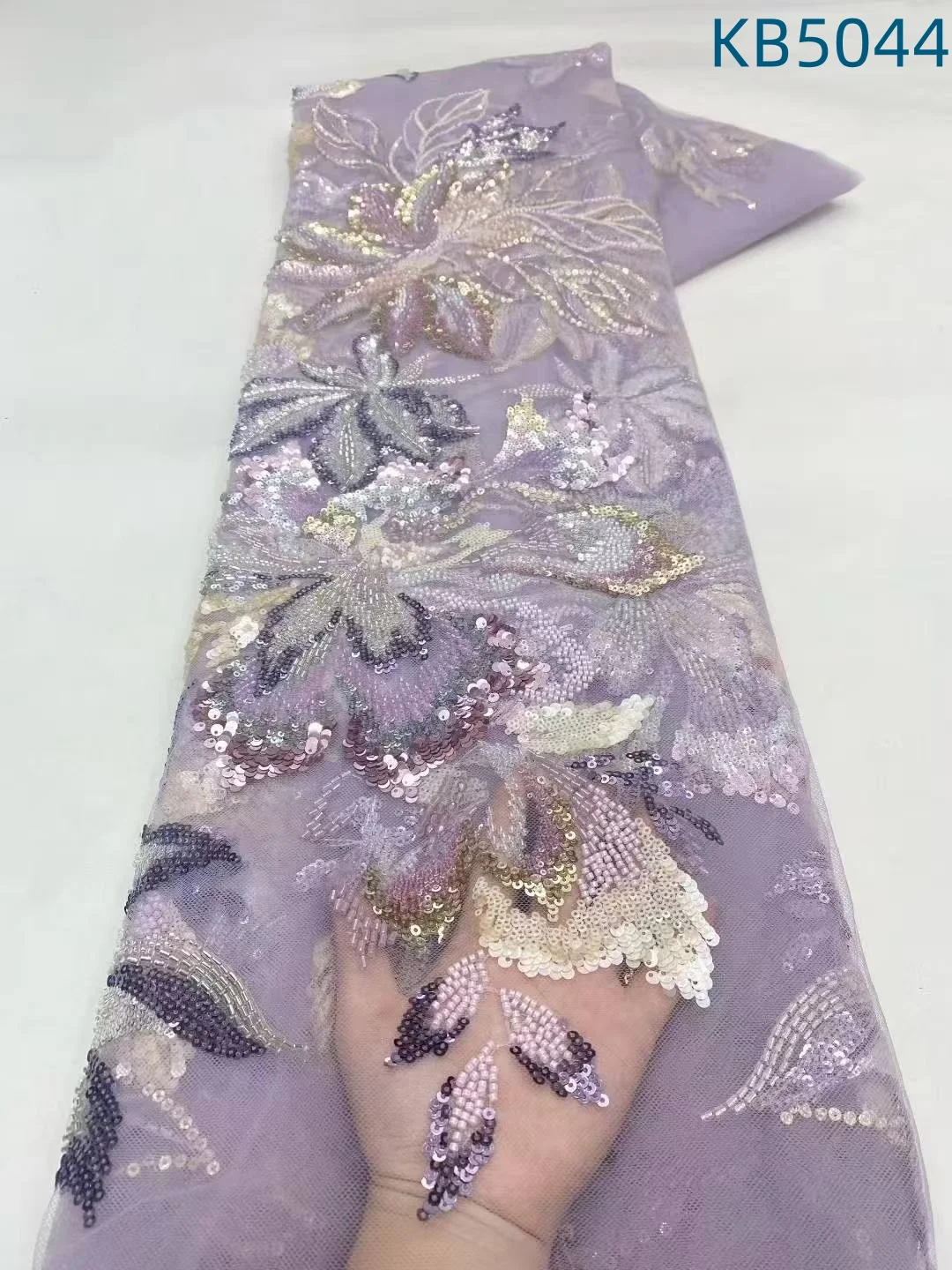 Tecido de renda africano 5 jardas de alta qualidade 2025 3d flor frisada bordado tecidos de renda lantejoulas tule renda para costura kb5044