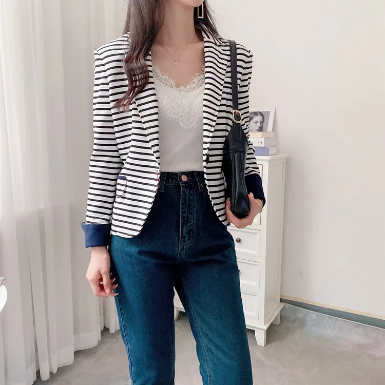 

Женский укороченный пиджак Slim Fit на одной пуговице с отложным воротником, весенний, модный, элегантный, однобортный, в двух цветах