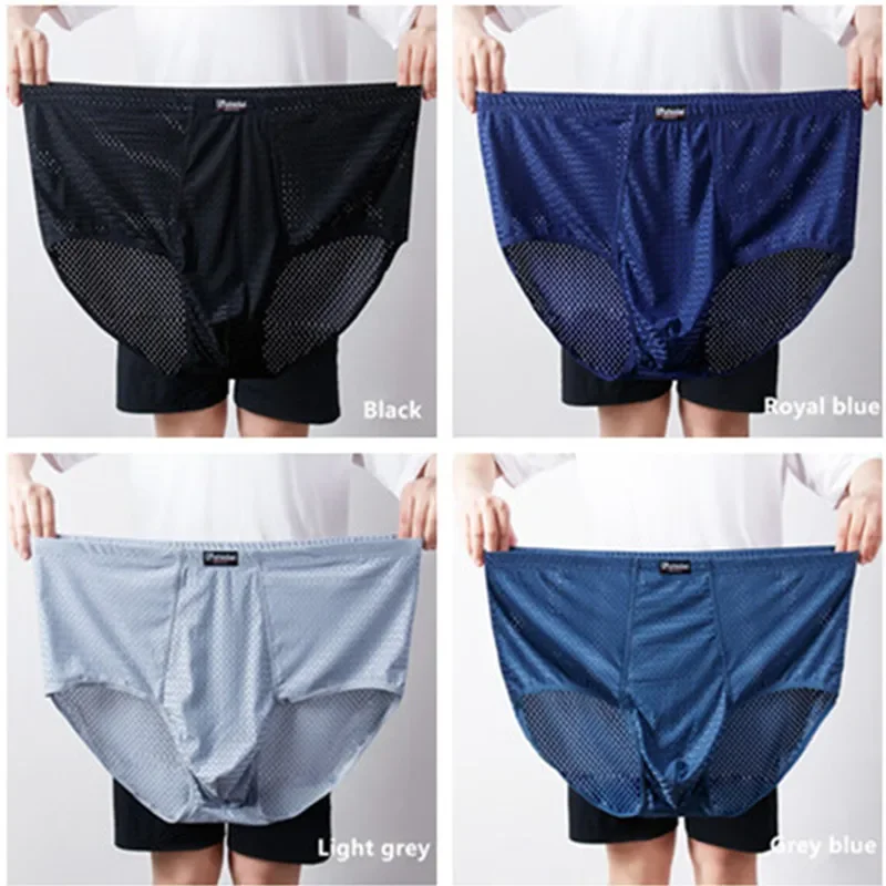 Men Briefs Underwear Ice Silk Plus Size Oversized 10XL 9XL 8XL 7XL Summer Thin Male Underpants High Elastic Mesh Male Underpants