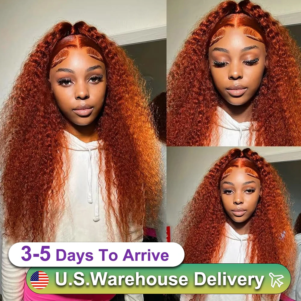 Glueless Ginger Curly Lace Front Wigs 13x4 Deep Curly Human Hair Wigs Orange Fall Colored 13x6 HD Deep Wave Front Black Wig