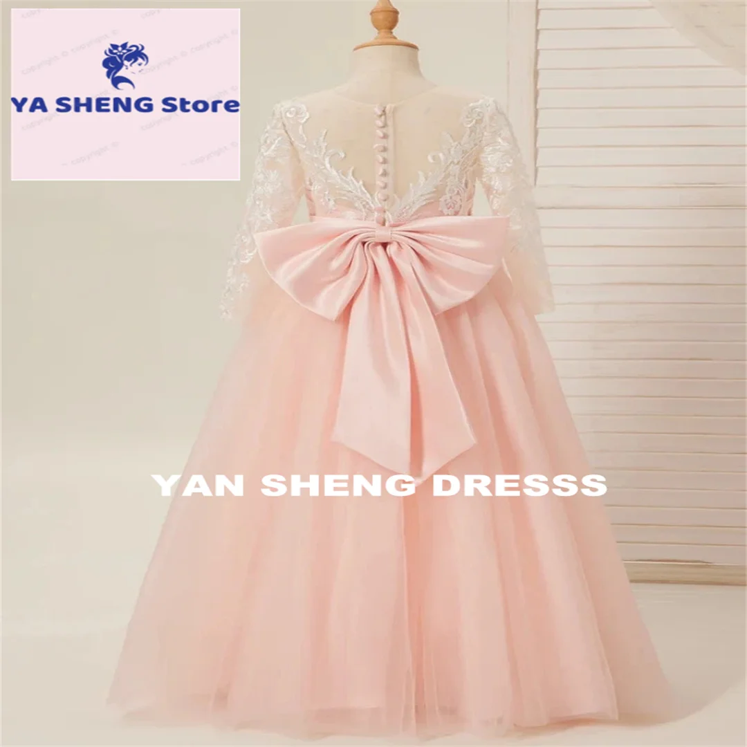 

Flower Girl Dress Pageant Gown for Wedding Lace Appliques Kids Birthday Party First Holy Communion Gowns Customized