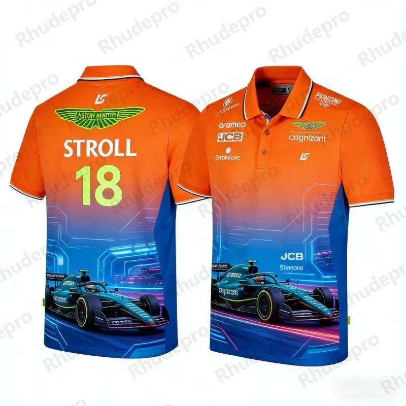 アストンマーティン-チーム-strroll-18-レーシングテーマ-半袖ポロシャツ-f1-ファン-スポーツ-カジュアル-通気性トップス