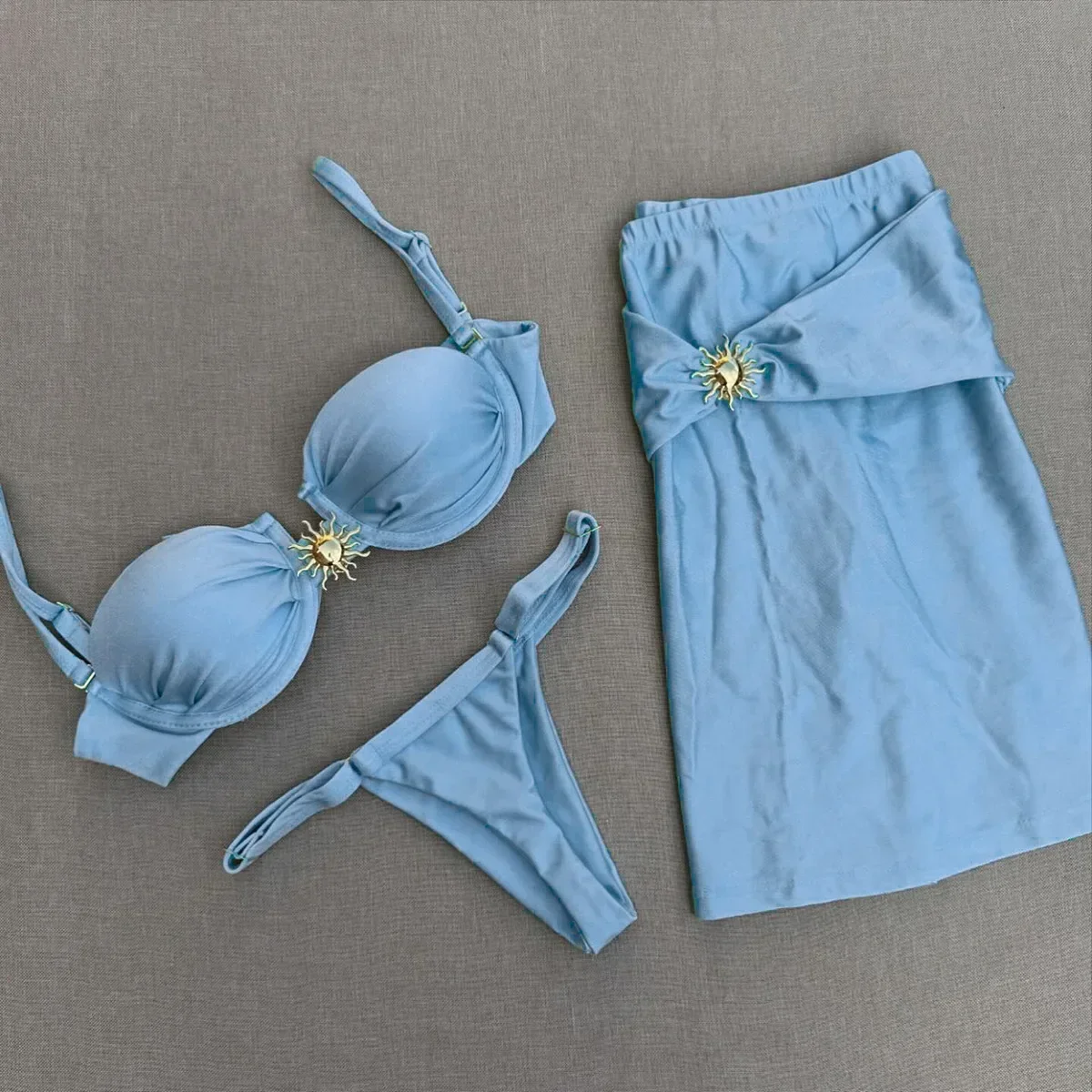 Three-Piece Swimsuit 2025 New Bikini Sexy Solid Color Split Women's Swimwear for Women