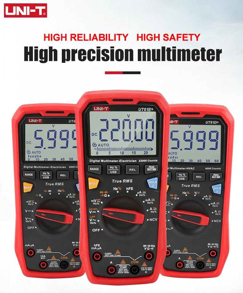 UNI-T UT61B UT61D UT61E Plus Smart Multimeter Digital Professional Multi Meter 22000 Counts AC DC Ammeter Voltmeter Multitester