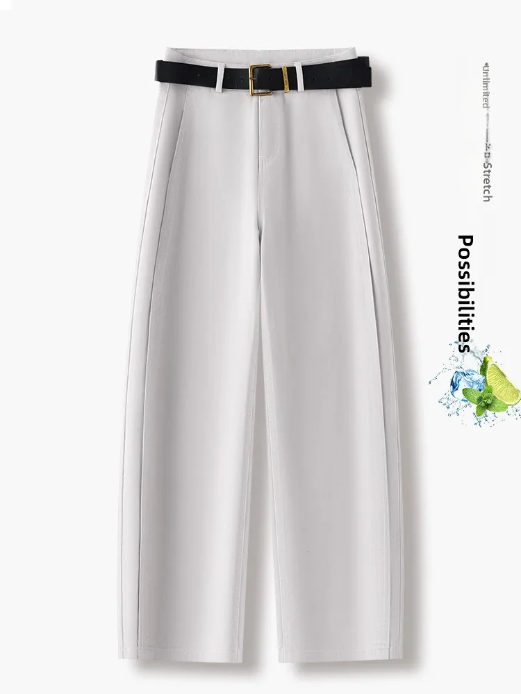 

Женские летние тонкие джинсовые брюки Morandi Grey в новом стиле, с высокой талией, свободного кроя, в корейском стиле, для отдыха