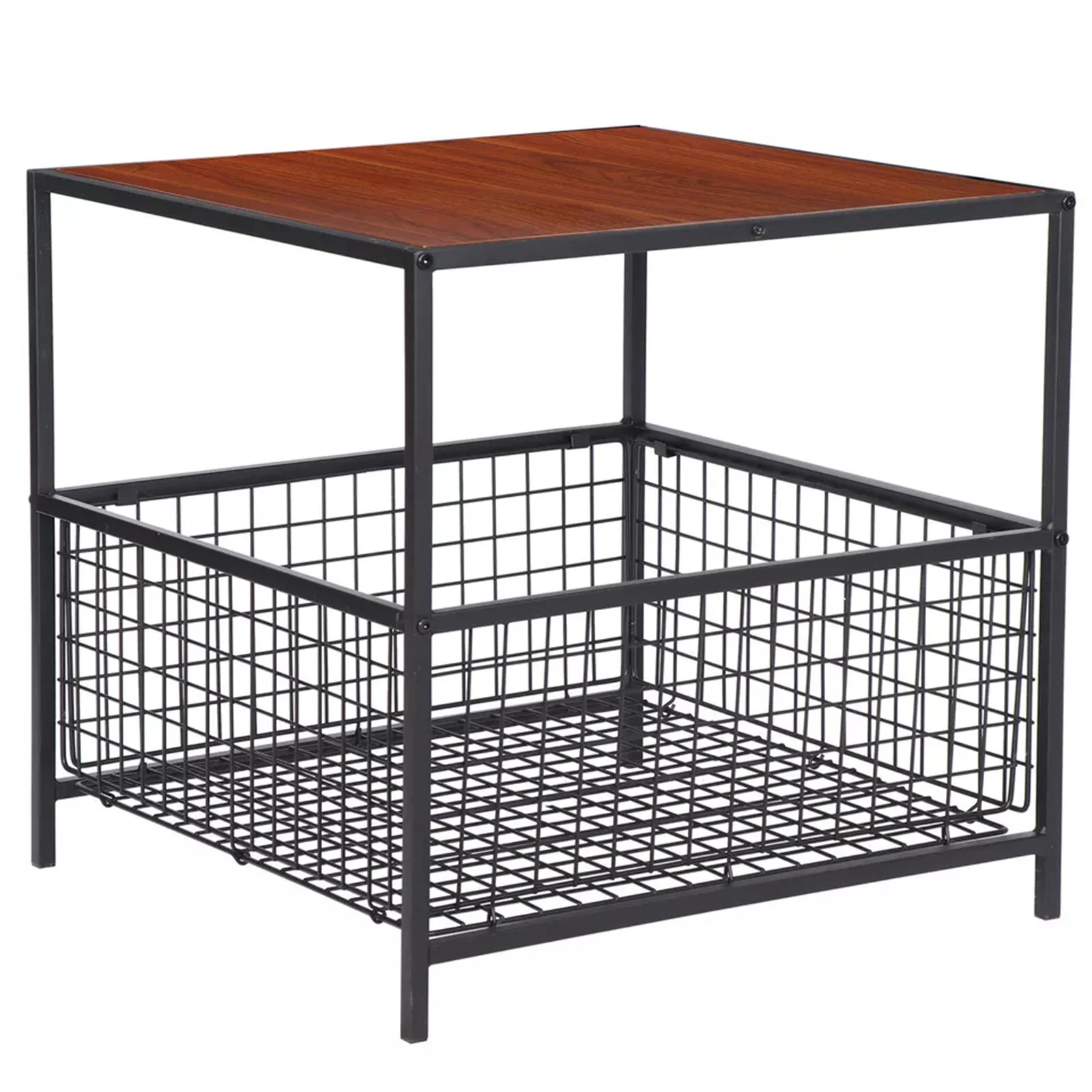 Square Side Table w/Storage Basket Organizer Sturdy Coffee Table Home End Table