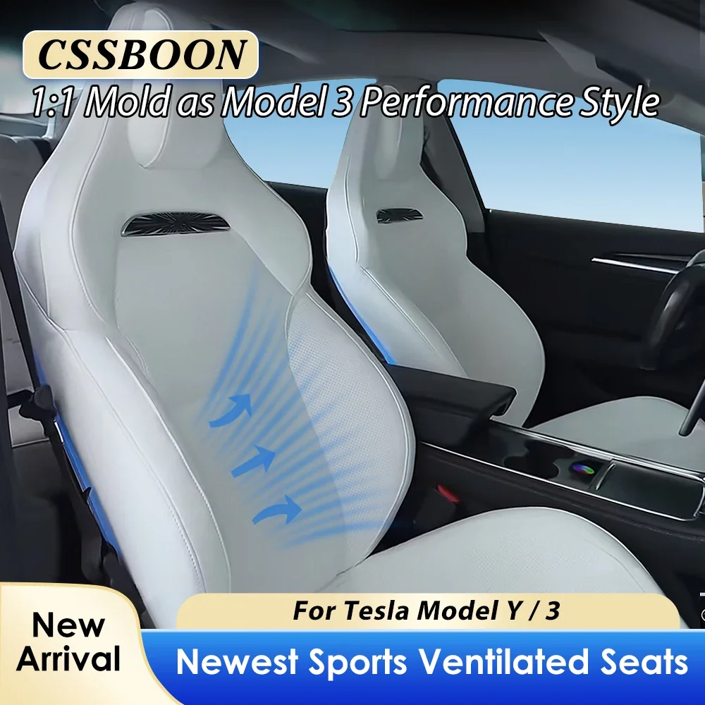 CSSBOON Sports Ventilation Seat for Tesla Model 3 Y 2016-2024 Front Two Seats Cushion Rear Seat Cover Model 3 Performance Style