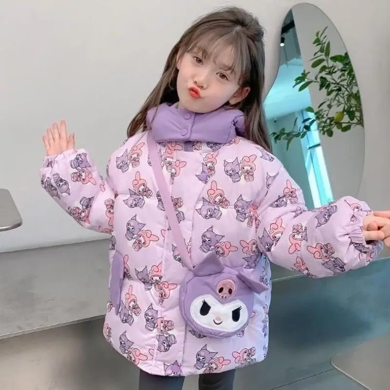 

Sanrio Kuromi Kids Cotton Padded Jacket My Melody Girls Cartoon Kawaii Hooded Outdoor Coat Velvet Warm Autumn/winter Clothes