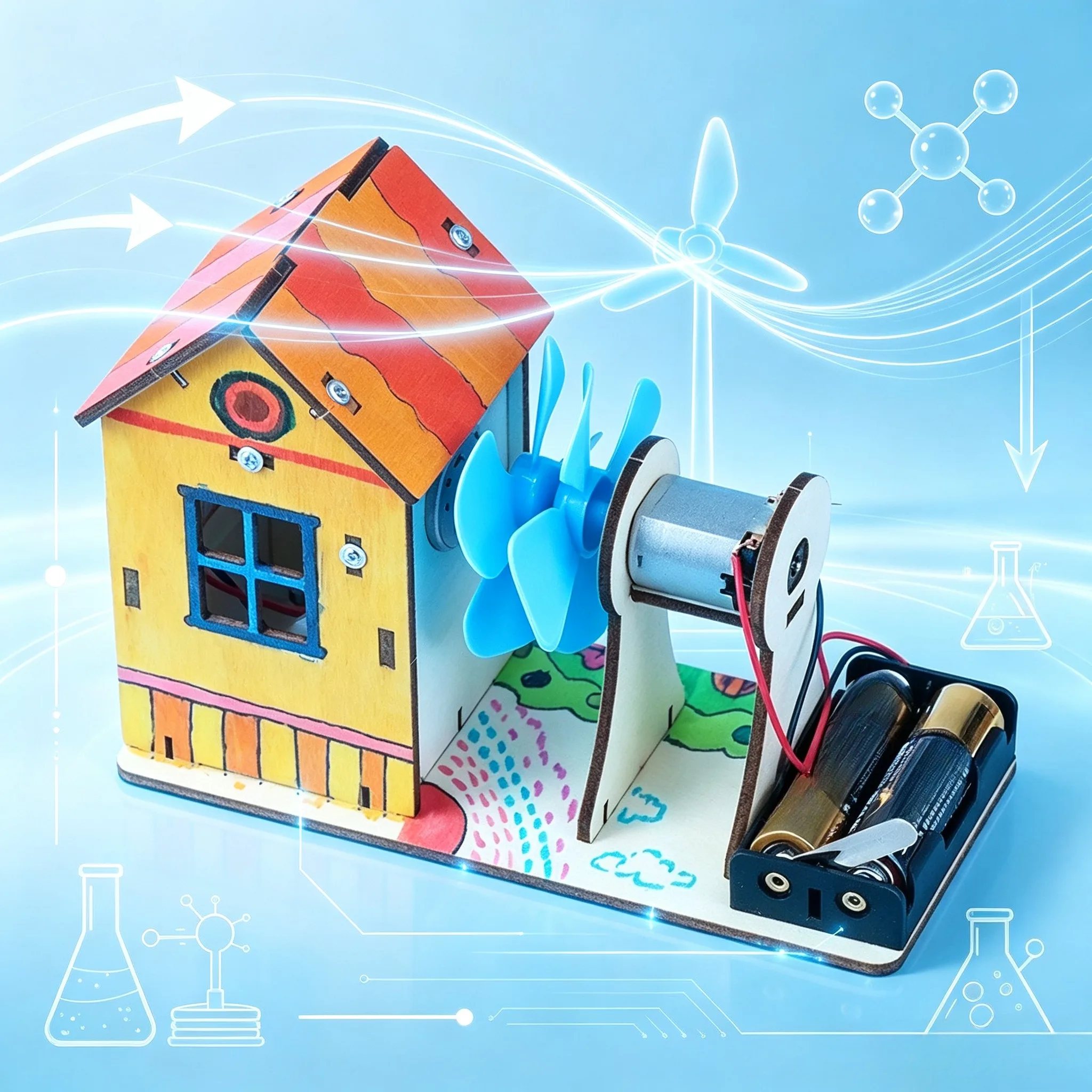 Wind Power Generation Hut Model, Diy Hand-Assembled Model, Diy 3D Jigsaw Puzzle, Educational Toy, Festival Gift