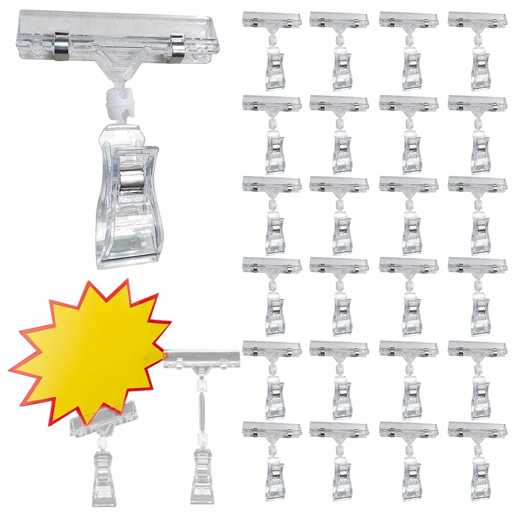 

25 шт. пластиковые зажимы для пищевых знаков, прозрачные зажимы с двойной головкой для дисплея, вращающиеся зажимы для полки для цен, зажимы для розничной торговли, корзины или карты