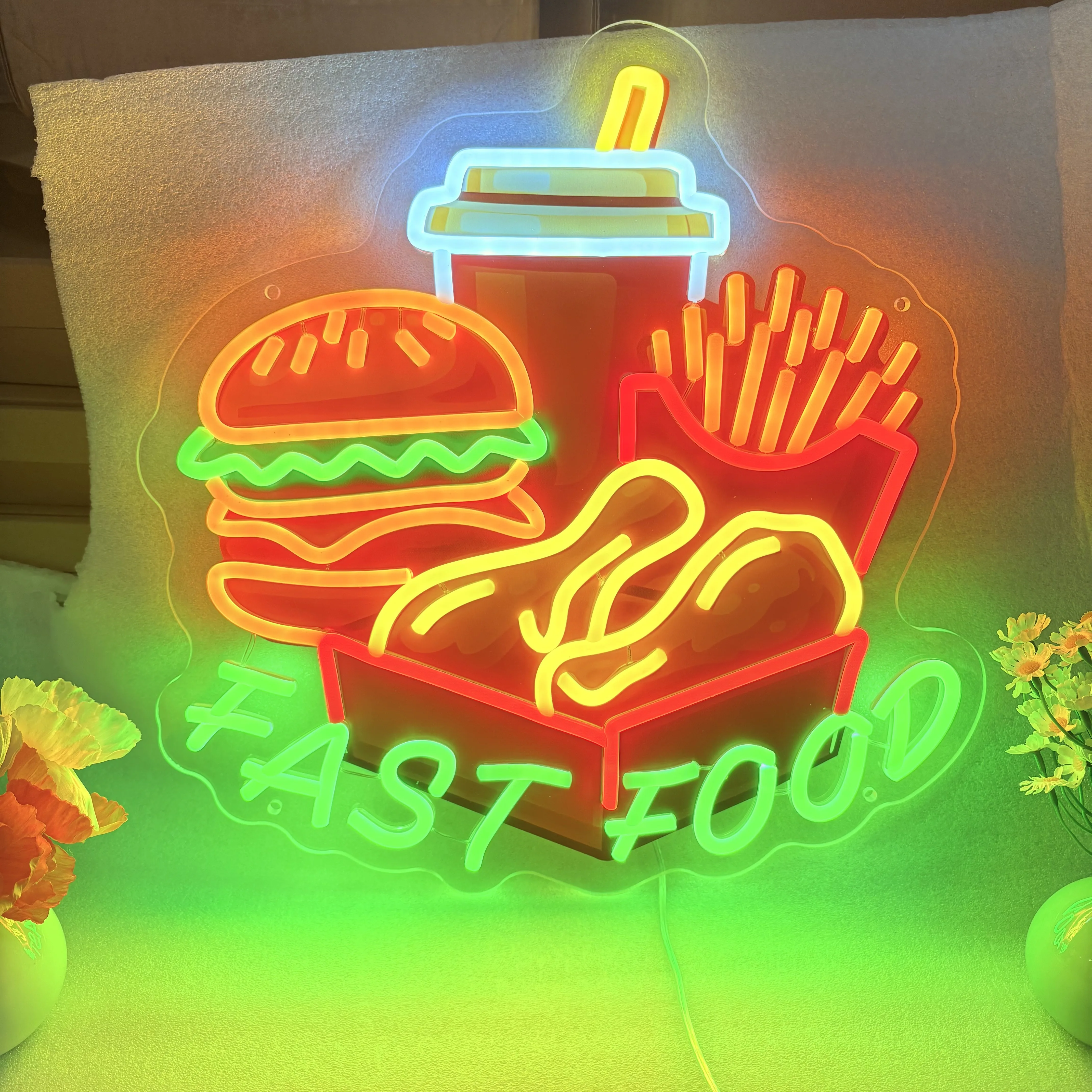 Handmade Fast Food Neon Sign,Retro Diner Decor,Burger Shop Light,Fries Neon Nign,Food Neon Sign,Business Neon Sign