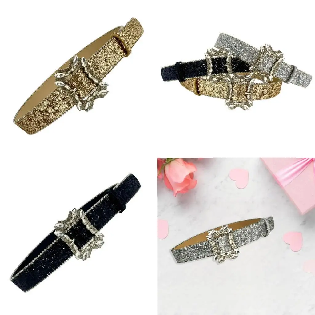 

652F Fashion Stretchy Corset Belt Glitters Sequins Waist Belt Vintage Styles Belt for Parties and Event