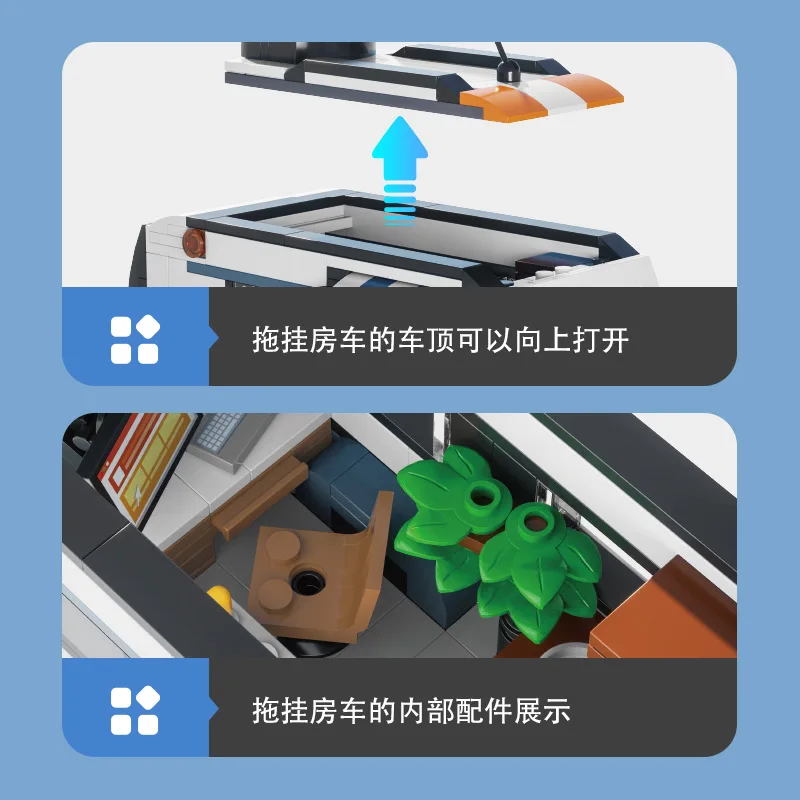 مجموعة مكعبات بناء نموذج مقطورة السفر 66117 مكونة من 393 قطعة، سلسلة سيارات الدفع الرباعي، قطع MOC، ديكور مكتبي، هدية ألعاب للأطفال