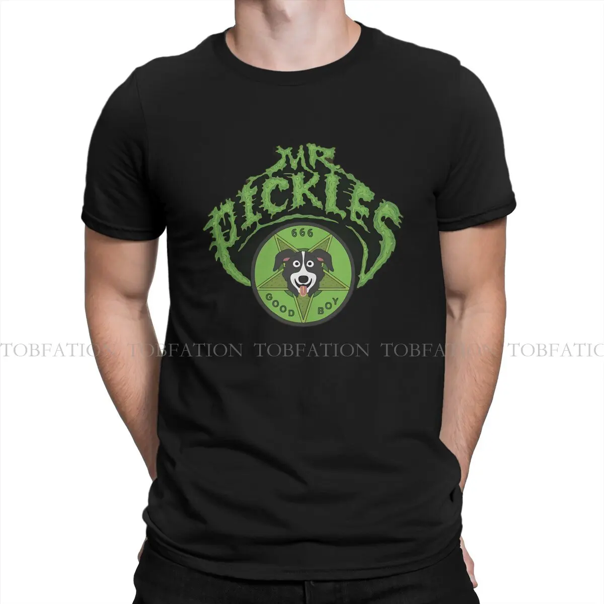 Mr Pickles Border Collie Animated 100% Cotton TShirts Individuality Print Homme T Shirt Funny Clothing 6XL