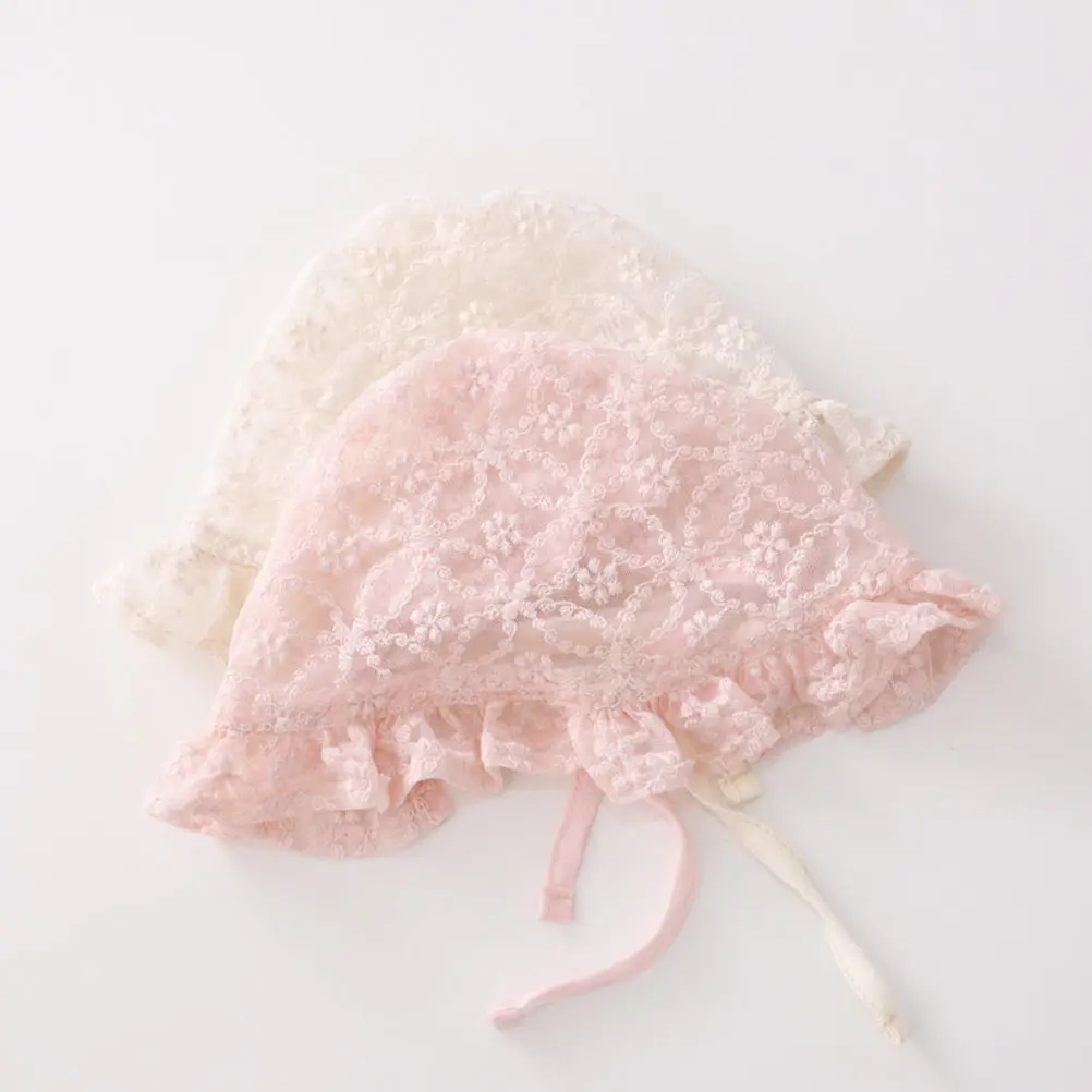 Baby Lace Princess Hat Soft Flexible Bonnet for Girls Spring Summer Breathable Floral Design Photo Prop Matching Dress Costume