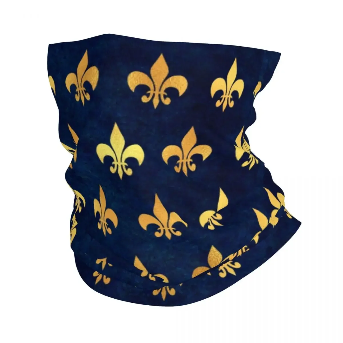 Royal Gold Blue Grunge Fleur De Lis Winter Headband Neck Warmer Men Women Ski Camping Tube Scarf Lily Flower Face Bandana Gaiter