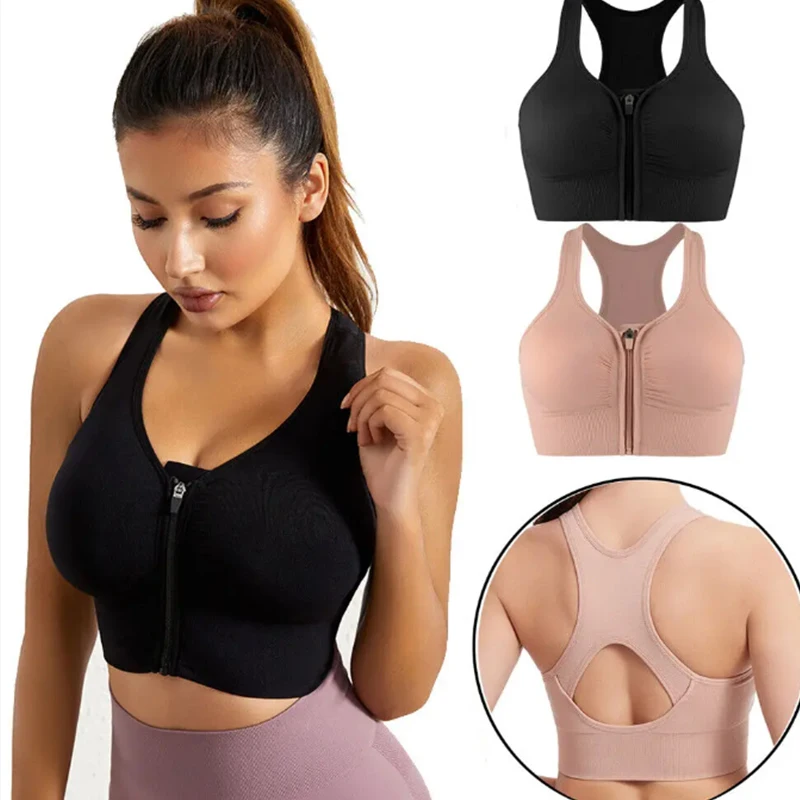 3PCS Women Zip Sports Bra Tank Plus Size Shockproof Gather Brassiere Female Yoga Running Fitness Bralette Women's Lingerie