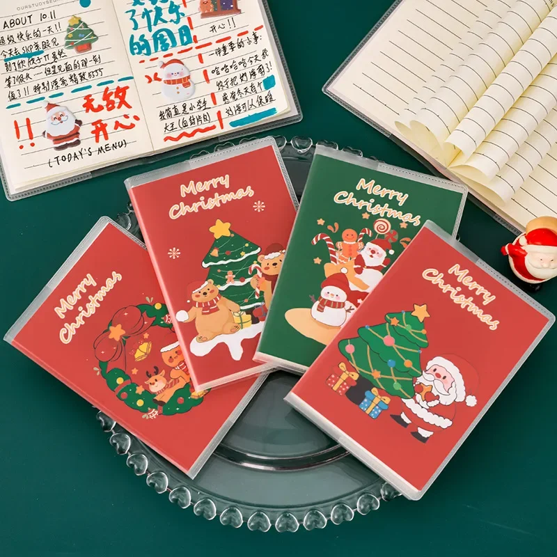 Cute Cartoon Christmas A7 Rubber Sleeve Notebook Kawaii Santa Christmas Elk Tree Stocking Mini Book Xmas Gifts School Stationery