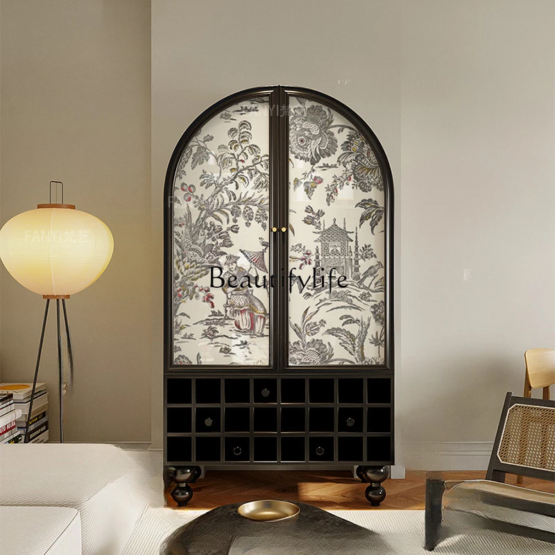 French Creative Small Wine Cabinet Living Room Integrated Wall Storage Cabinet Multifunctional Storage Clothes Closet Wine Rack