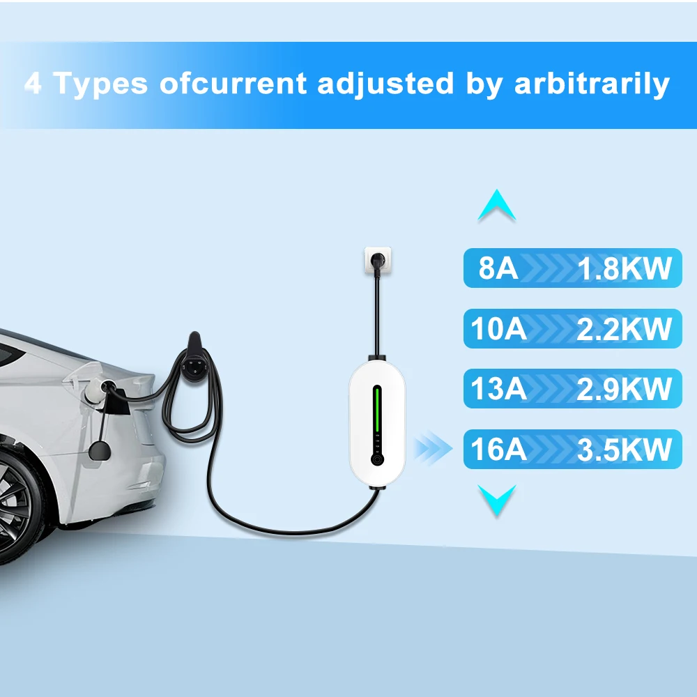 EV Charger Type2 Charger Portable Electric Vehicle Car Fast Charger 3.5KW 16A Type1 GBT Wallbox EVSE Charger Station 5 Meters