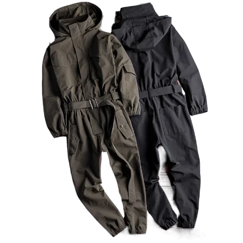 

Hip Hop Women Men's Long Sleeve Bib Overalls With Hooded Jackets For Male Hiphop Work Suit Streetwear Loose Boyfriend Jumpsuit