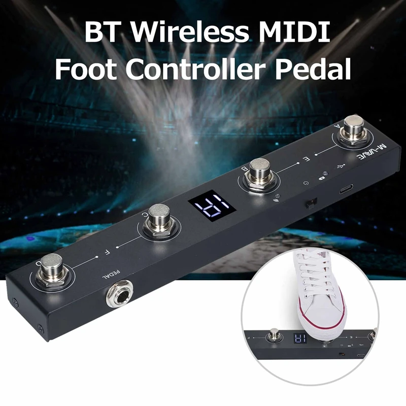 Pedal MIDI M-VAVE, kontrol aplikasi Pedal MIDI pager BT dapat diisi ulang 4 tombol pengontrol kaki MIDI