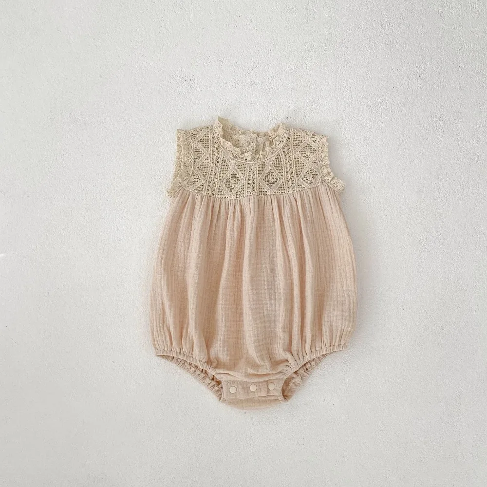 2025 Summer Baby Girl Romper 0-2Years Cute Newborn Solid Color Sleeveless Lace Cotton Bodysuit Playsuit Outfits Casual Clothes