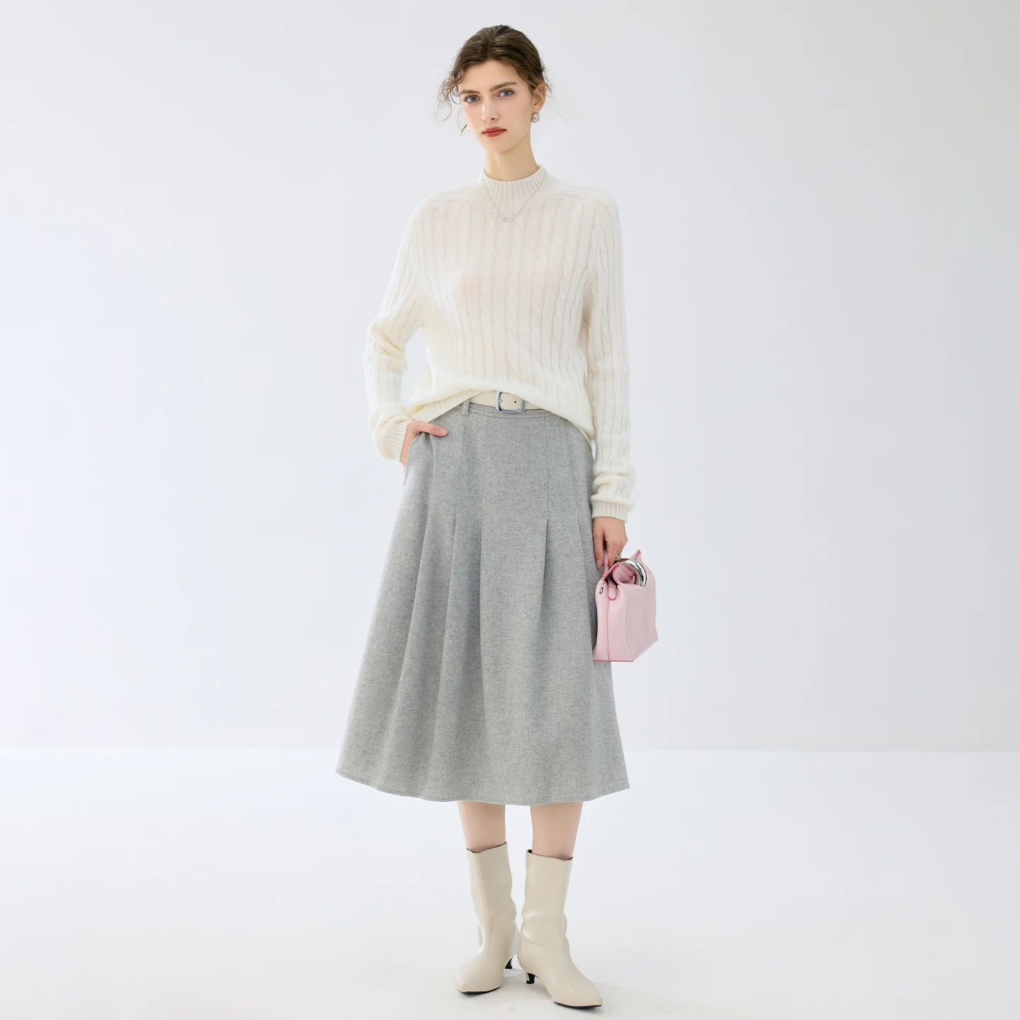 Autumn Winter New 100% Premium Cashmere Ribbed Cable‑Knit Solid Color Sweater Women Elegant Mature Cozy Daily Knit Pullover