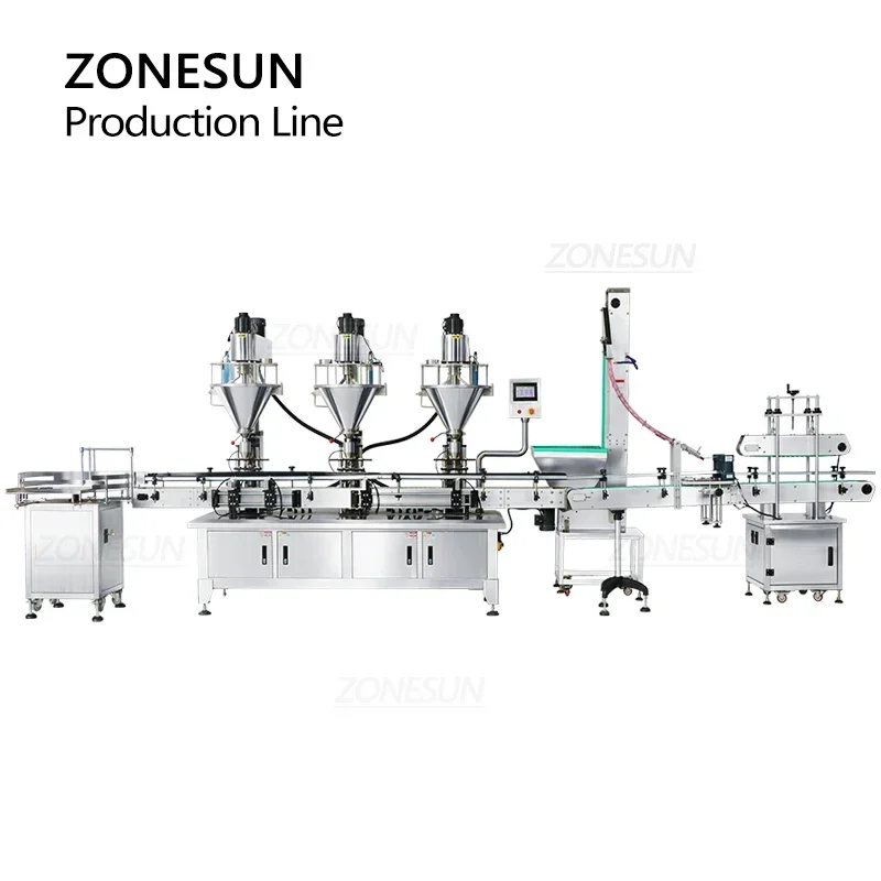 ZONESUN Vijzel Vullen Afdekken Poeder Productielijn Servomotor Fles Pot Meel Melk Chili Cacao Sluiting Afdichting ZS-FMYG1