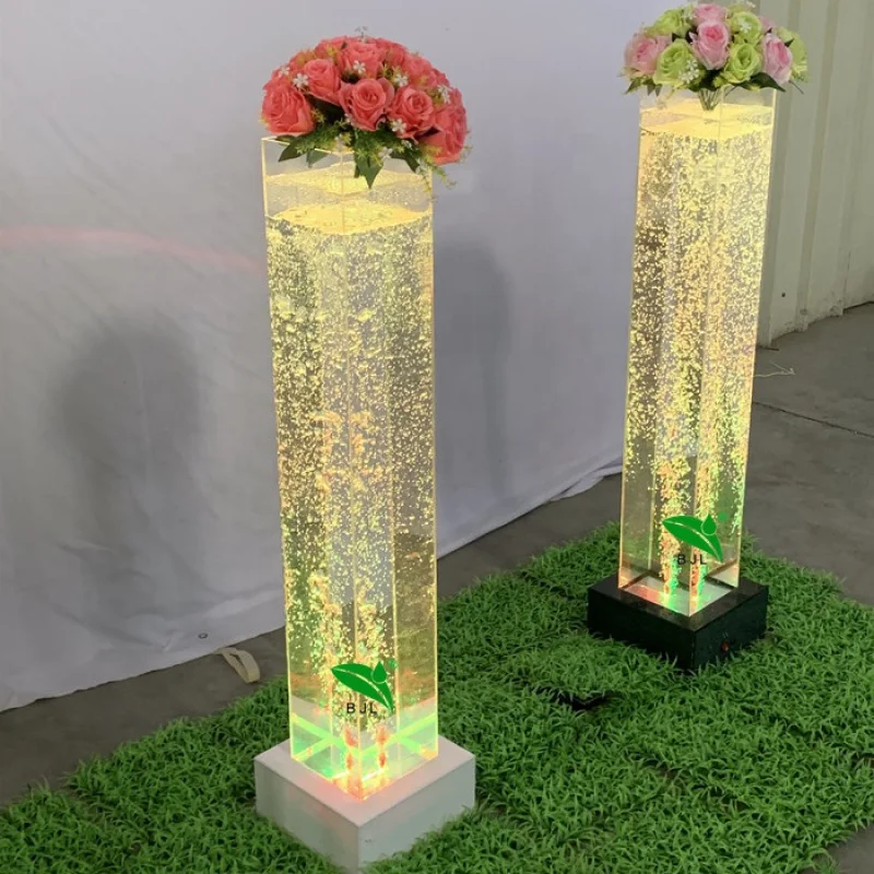 Custom. multi color decorative lighting wedding led square water bubble pillar