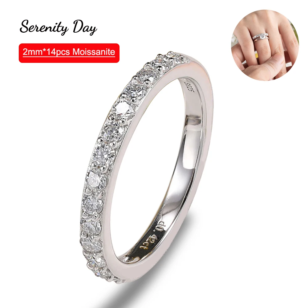 

Serenity Day 2mm*14Pcs D Color Moissanite Row Ring S925 Sterling Silver Plated 18K Gold Fine Jewelry For Women Gift Wholesale