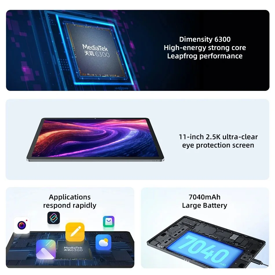 الأصلي والجديد Lenovo Xiaoxin Pad 11 2025 Tab 128GB 256GB ROM MTK الأبعاد 6300 11 "2.5K شاشة 7040mAh WIFI Android Pads Tablet