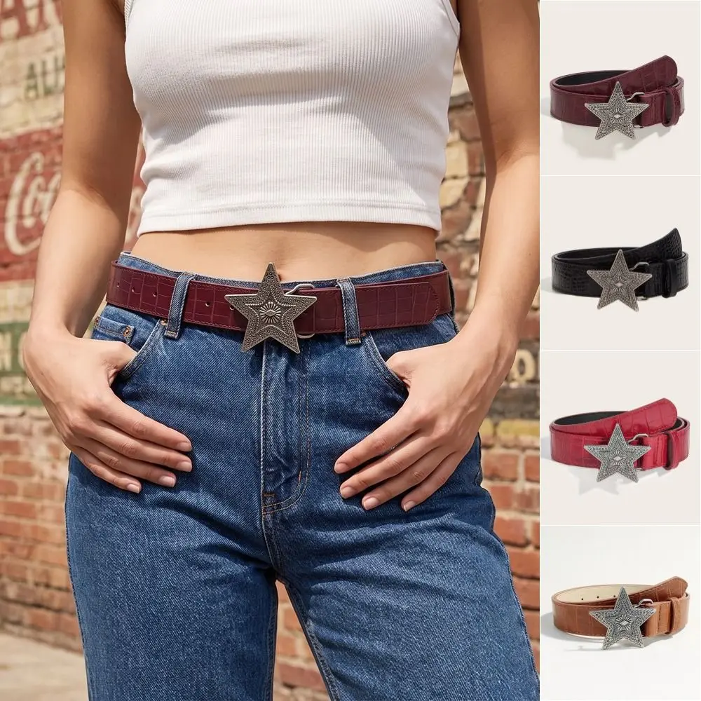 Trend PU Leather Star Belt Gothic Subculture Y2K Belt Punk Style Spicy Girl Star Buckle Waistband Male