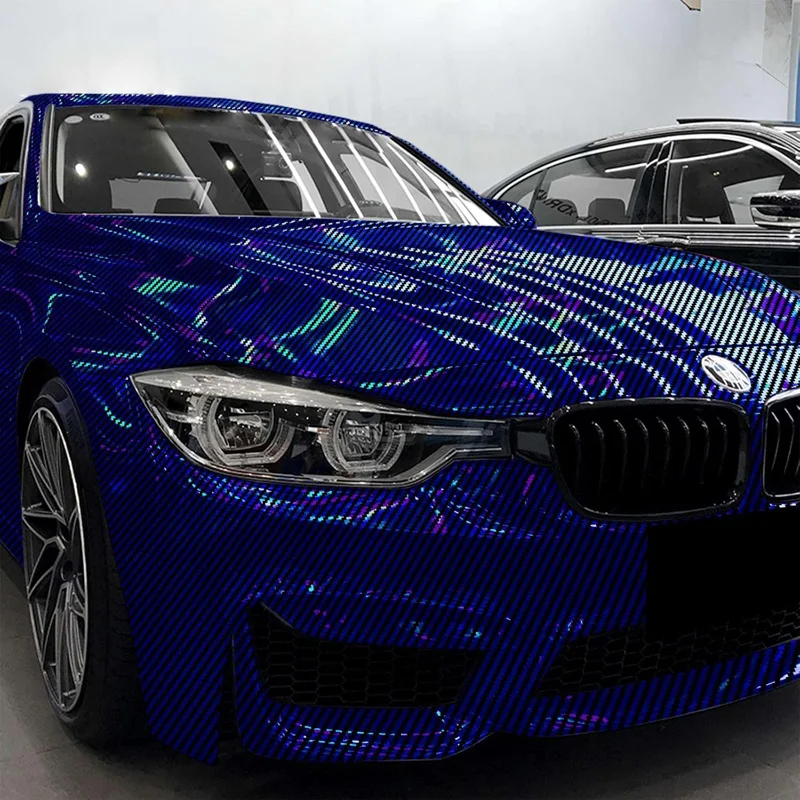 Premium Gloss Holographic Blue Carbon Fiber Vinyl Wrap Film DIY Self Adhesive Decal Sticker Motorbike Car Wrapping Foil view 5