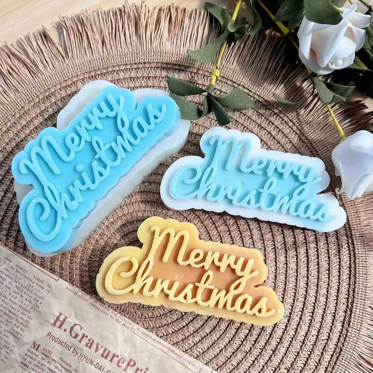 

Merry Christmas English Letters Silicone Mold DIY Handmade Soap Cake Baking Mold