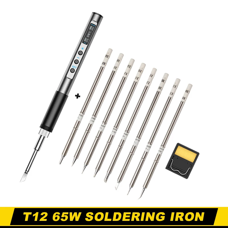 

PTS100 T12 Soldering Iron PD Power Supply 65W Digital Display Adjustable Fast Heating Portable Soldering Iron Kit