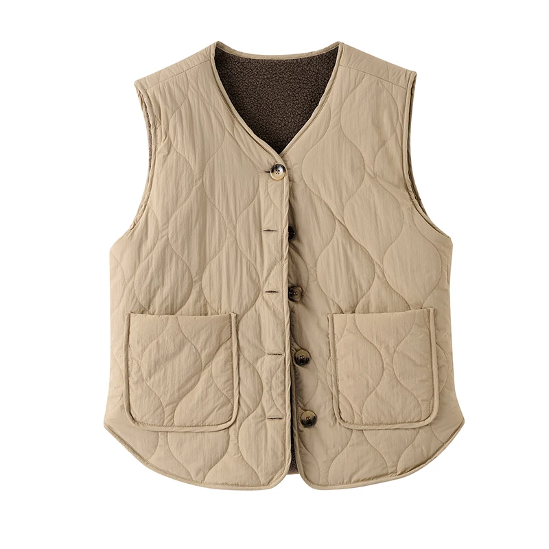 

Double-Sided Wear Lamb Fur Vest Jacket Autumn Winter Outerwear Layering Commute Style Loose Fit Cotton Polyester Blend