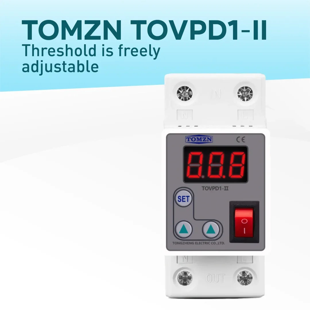 TOMZN Din Rail Mount Adjustable Overcurrent Protection Relay, 230V AC 1-63A, Current Limiting & Monitoring Protection Device