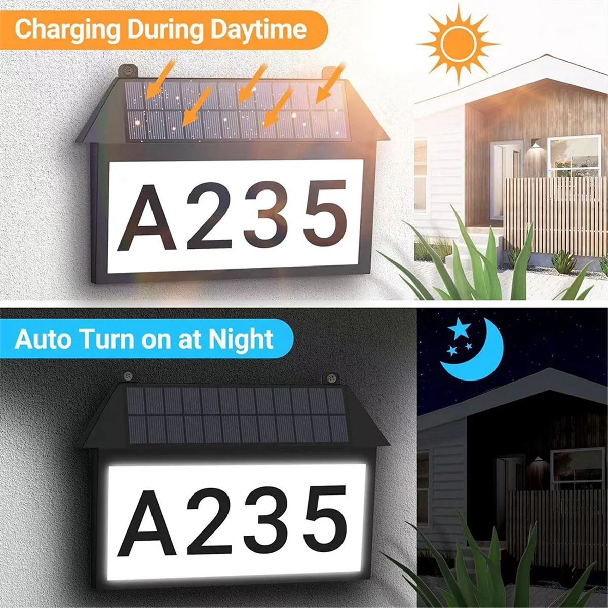

SSR Solar Address Sign Light Outdoor Waterproof Lighted House Numbers with Number Stickers Wall Lamp for Home Garden