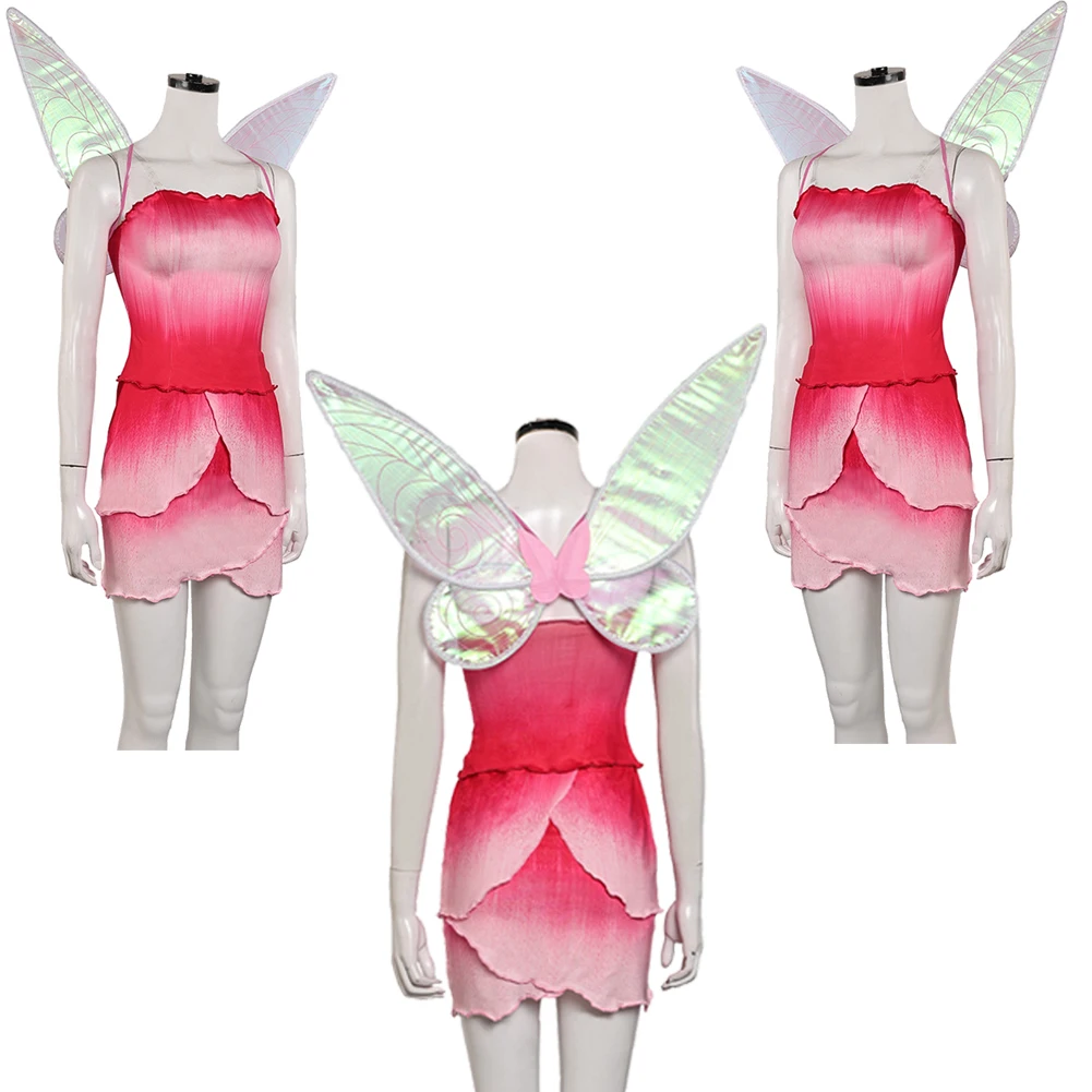 Fancy Cute Rosetta Cosplay Pink Clothing Wings For Women Movie Cartoon Fairy Costume Disguise Adult Woman Roleplay Outfits