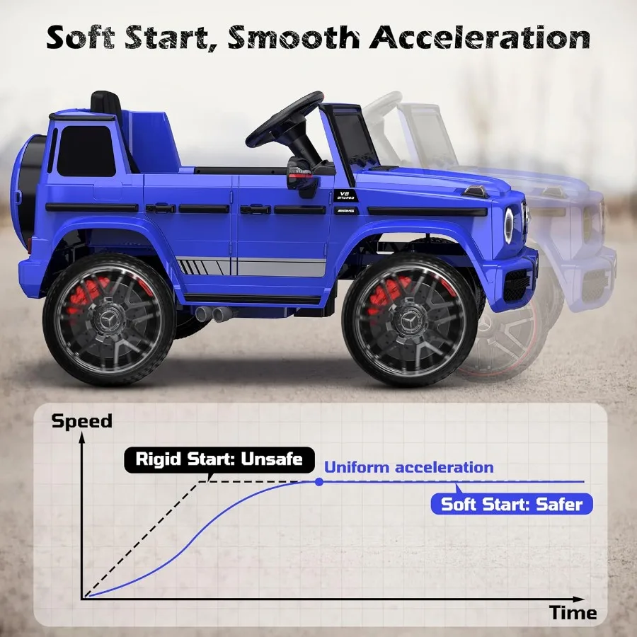 سيارة مرسيدس بنز G63 مرخصة للأطفال، ركوب 12 فولت على السيارة مع جهاز تحكم عن بعد الوالدين، مصابيح أمامية LED، مشغل موسيقى وبوق، نجمة ناعمة