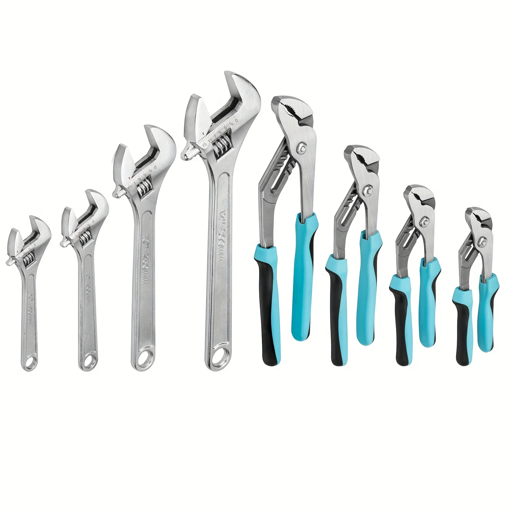 

Tool Set 8pcs Adjustable Wrench And Water Pump Pliers Set, 12/10/8/6 Inch, 4pcs Adjustable Tongue And Groove Joint Pliers And 4pcs Wide Jaw Forged Steel Wrench for Plumbing, Gripping, Auto Home Repair
