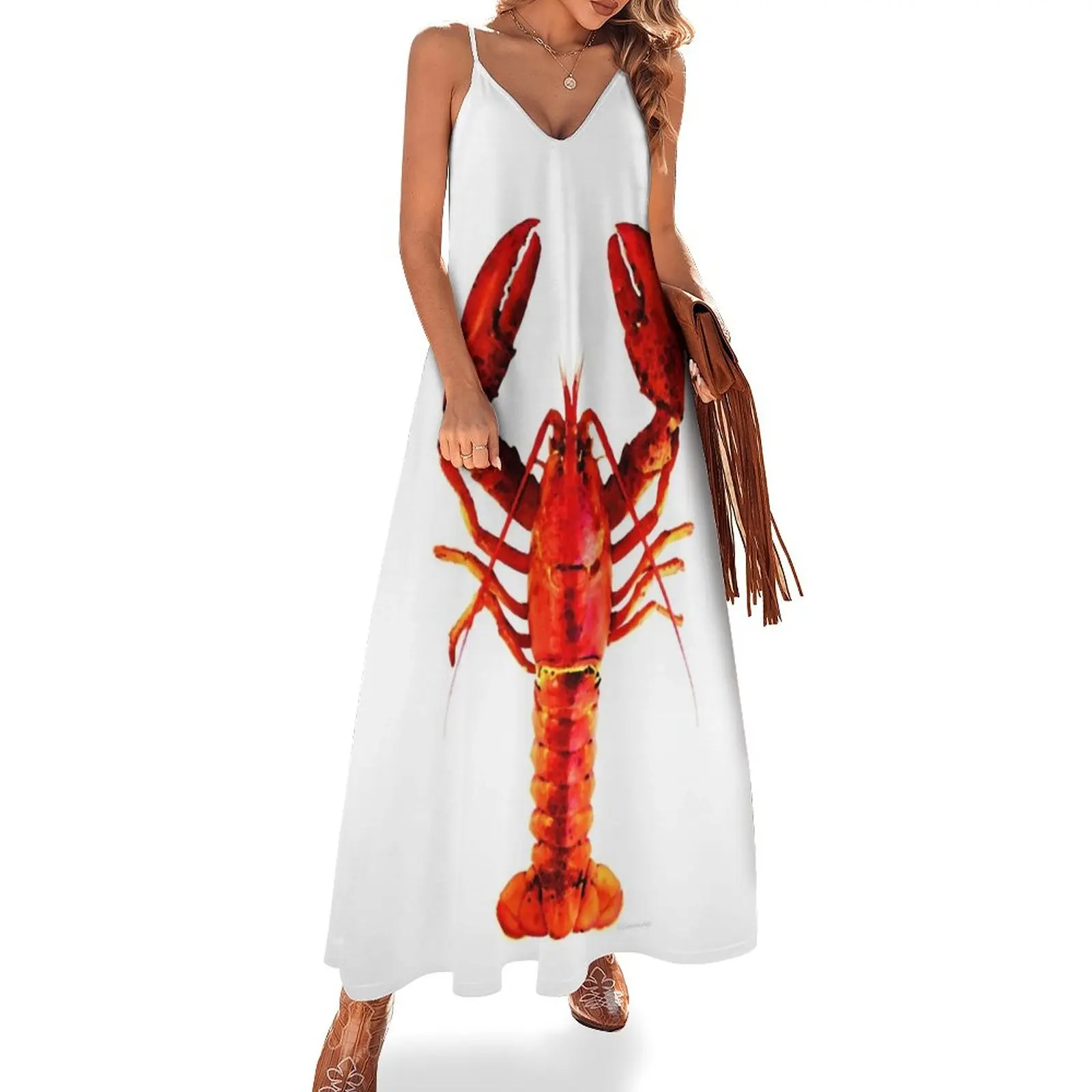 

Red Lobster - Full Body Seafood Art Sleeveless Dress beach outfits for women dress korean style