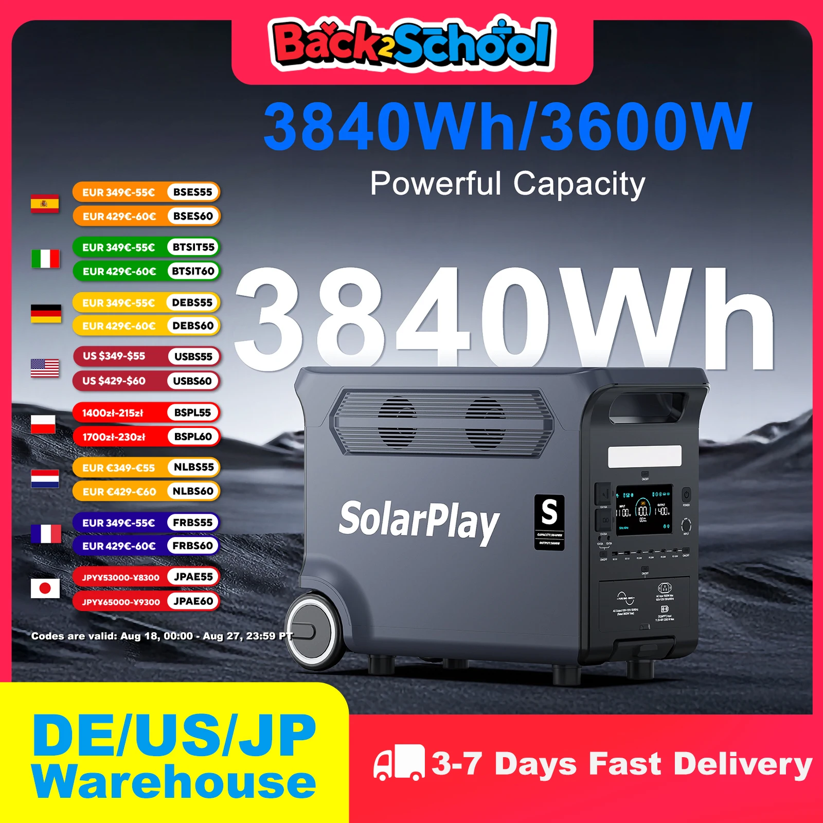 

SOLARPLAY Solar Electric Generator Q3600 Power Station Photovoltaic Panel Balcony System 400w Camping Accessories Foldable